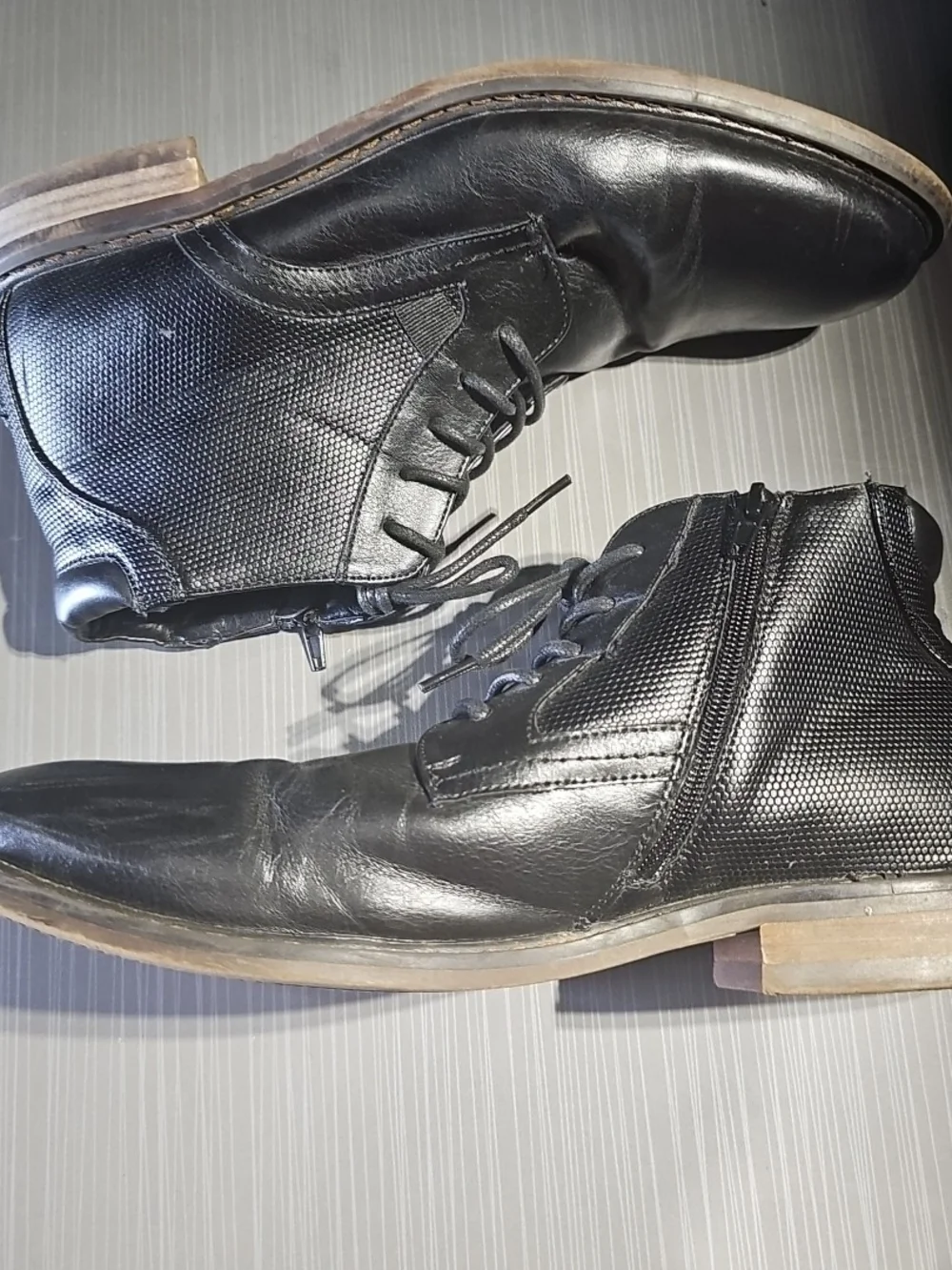 Curt & Larson Princeton Boots Mens Size 10.5 Black Faux Leather Ankle PreOwned‎